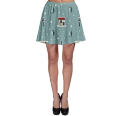 Seamless Pattern With Festive Christmas Houses Trees In Snow And Snowflakes Skater Skirt