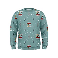 Seamless Pattern With Festive Christmas Houses Trees In Snow And Snowflakes Kids  Sweatshirt