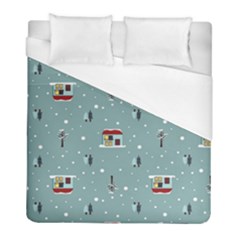 Seamless Pattern With Festive Christmas Houses Trees In Snow And Snowflakes Duvet Cover (Full/ Double Size)