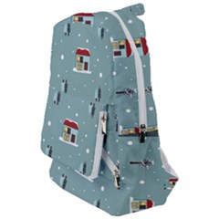 Seamless Pattern With Festive Christmas Houses Trees In Snow And Snowflakes Travelers  Backpack