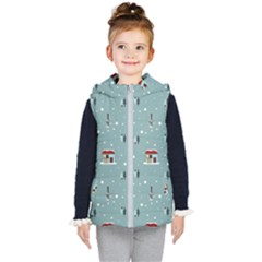 Seamless Pattern With Festive Christmas Houses Trees In Snow And Snowflakes Kids  Hooded Puffer Vest by Grandong