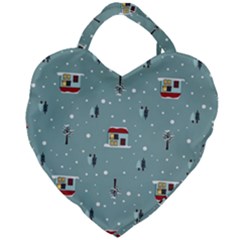 Seamless Pattern With Festive Christmas Houses Trees In Snow And Snowflakes Giant Heart Shaped Tote