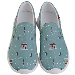 Seamless Pattern With Festive Christmas Houses Trees In Snow And Snowflakes Men s Lightweight Slip Ons