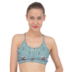 Seamless Pattern With Festive Christmas Houses Trees In Snow And Snowflakes Basic Training Sports Bra