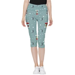 Seamless Pattern With Festive Christmas Houses Trees In Snow And Snowflakes Inside Out Lightweight Velour Capri Leggings 