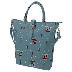 Seamless Pattern With Festive Christmas Houses Trees In Snow And Snowflakes Buckle Top Tote Bag