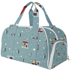 Seamless Pattern With Festive Christmas Houses Trees In Snow And Snowflakes Burner Gym Duffel Bag