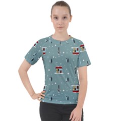 Seamless Pattern With Festive Christmas Houses Trees In Snow And Snowflakes Women s Sport Raglan T-Shirt