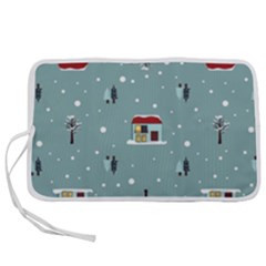 Seamless Pattern With Festive Christmas Houses Trees In Snow And Snowflakes Pen Storage Case (M)