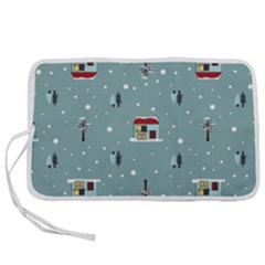 Seamless Pattern With Festive Christmas Houses Trees In Snow And Snowflakes Pen Storage Case (L)