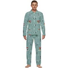 Seamless Pattern With Festive Christmas Houses Trees In Snow And Snowflakes Men s Long Sleeve Velvet Pocket Pajamas Set