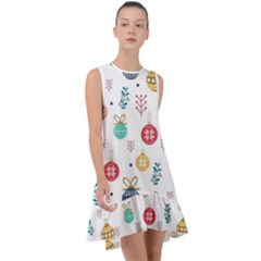 Cute Christmas Pattern Frill Swing Dress by Grandong