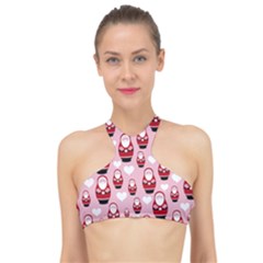 Christmas Santa Pattern High Neck Bikini Top by Grandong