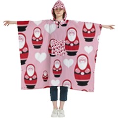 Christmas Santa Pattern Women s Hooded Rain Ponchos by Grandong