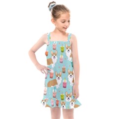 Welsh Corgis Dog Boba Tea Bubble Tea Cute Kawaii Kids  Overall Dress by Grandong