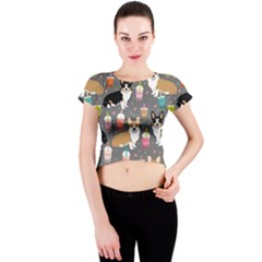 Welsh Corgi Dog Boba Tea Bubble Kawaii Crew Neck Crop Top by Grandong