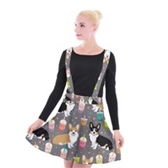 Welsh Corgi Dog Boba Tea Bubble Kawaii Suspender Skater Skirt by Grandong