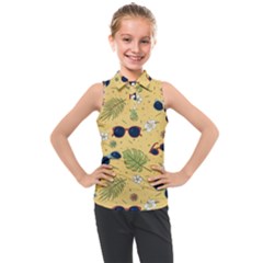 Seamless Pattern Of Sunglasses Tropical Leaves And Flower Kids  Sleeveless Polo T-shirt