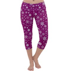 Purple Christmas Pattern Capri Yoga Leggings by Grandong