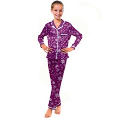 Purple Christmas Pattern Kids  Satin Long Sleeve Pajamas Set by Grandong