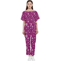 Purple Christmas Pattern Batwing Lightweight Chiffon Jumpsuit by Grandong