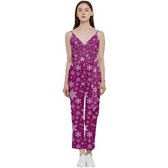 Purple Christmas Pattern V-neck Camisole Jumpsuit by Grandong