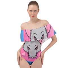 Rad Rat Studios Logo Off Shoulder Velour Bodysuit  by radratstudios