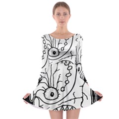Mutant Monster Head Isolated Drawing Poster Long Sleeve Skater Dress by dflcprintsclothing
