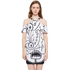Mutant Monster Head Isolated Drawing Poster Shoulder Frill Bodycon Summer Dress by dflcprintsclothing