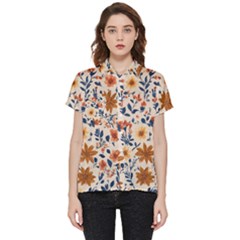 Boho Flowers Seamless Patternn Short Sleeve Pocket Shirt