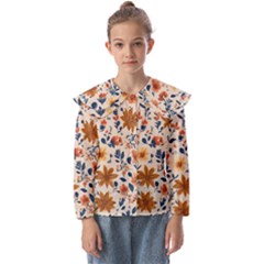 Boho Flowers Seamless Patternn Kids  Peter Pan Collar Blouse