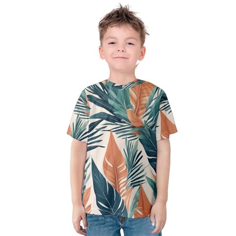 Colorful Tropical Leaf Kids  Cotton T-shirt by Jack14