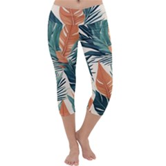 Colorful Tropical Leaf Capri Yoga Leggings