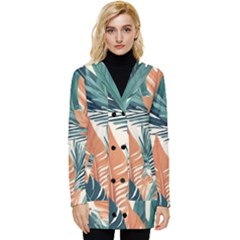 Colorful Tropical Leaf Button Up Hooded Coat  by Jack14