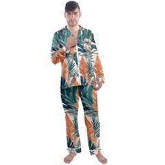 Colorful Tropical Leaf Men s Long Sleeve Satin Pajamas Set by Jack14