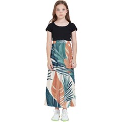 Colorful Tropical Leaf Kids  Flared Maxi Skirt