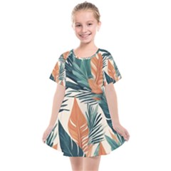 Colorful Tropical Leaf Kids  Smock Dress