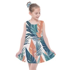 Colorful Tropical Leaf Kids  Summer Dress