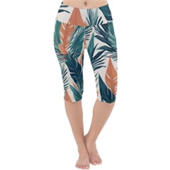 Colorful Tropical Leaf Lightweight Velour Cropped Yoga Leggings by Jack14