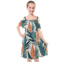 Colorful Tropical Leaf Kids  Cut Out Shoulders Chiffon Dress by Jack14