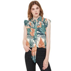 Colorful Tropical Leaf Frill Detail Shirt by Jack14