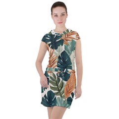 Tropical Leaf Drawstring Hooded Dress by Jack14