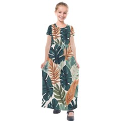 Tropical Leaf Kids  Short Sleeve Maxi Dress by Jack14