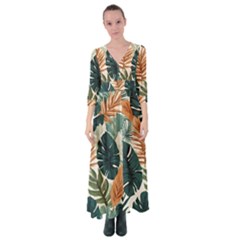 Tropical Leaf Button Up Maxi Dress by Jack14