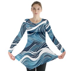 Abstract Blue Ocean Wave Long Sleeve Tunic  by Jack14