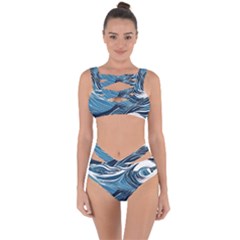 Abstract Blue Ocean Wave Bandaged Up Bikini Set  by Jack14