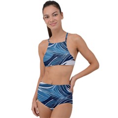 Abstract Blue Ocean Wave Halter Tankini Set by Jack14