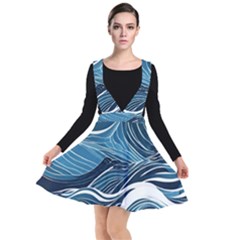 Abstract Blue Ocean Wave Plunge Pinafore Dress by Jack14