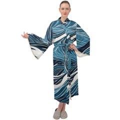 Abstract Blue Ocean Wave Maxi Velvet Kimono by Jack14