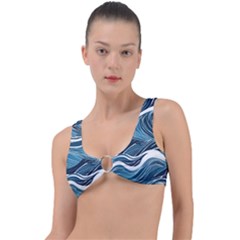 Abstract Blue Ocean Wave Ring Detail Bikini Top by Jack14